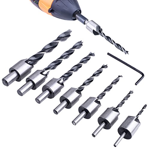 NOUVCOO 7PCS Carbon Steel Countersink Drill Bit Set,Carpentry Reamer Woodworking Chamfer End Milling Diameter 3mm-10mm NC07 - Thumbnail 6