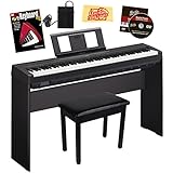 Yamaha P-45 Digital Piano - Black Bundle with Yamaha L-85 Stand, Furniture Bench, Instructional Book, Austin Bazaar Instructional DVD, and Polishing Cloth