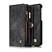 iPhone 7 Leather Wallet Phone Case Card Holder Slots Detachable Magnetic Slim Case with Zipper Storage Gray