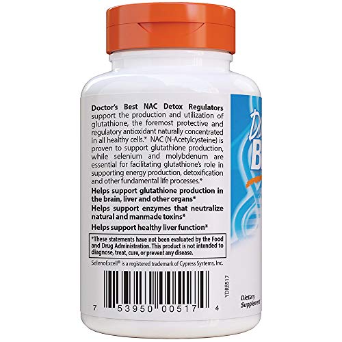 DOCTOR’S BEST NAC DETOX REGULATORS WITH SELENO EXCELL, NON-GMO, VEGETARIAN, GLUTEN&SOY FREE, 180 VEGGIE CAPS, 180COUNT
