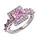 Emsione 925 Sterling Silver Plated Created Pink Topaz Princess Cut CZ Halo Wedding Engagement Anniversary Statement Eternity Ring