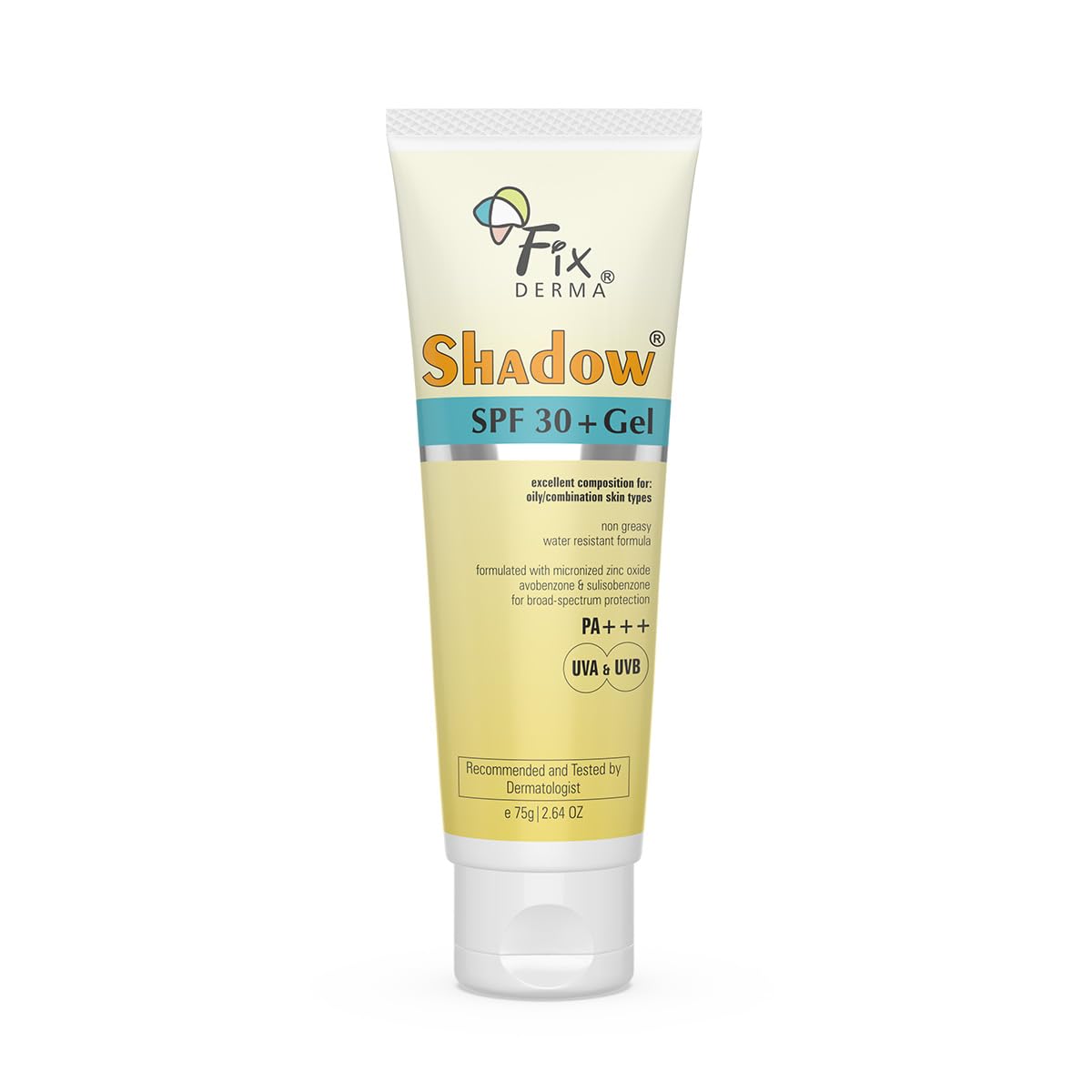 Fixderma Shadow SPF 30+ Gel Sunscreen for Face, Dermatologist Tested Moisturiser for Men, Face Cream for Women, Water Resistant Sunscreen, SPF 30 Gel - 1.41 OZ (75 g (Pack of 1))