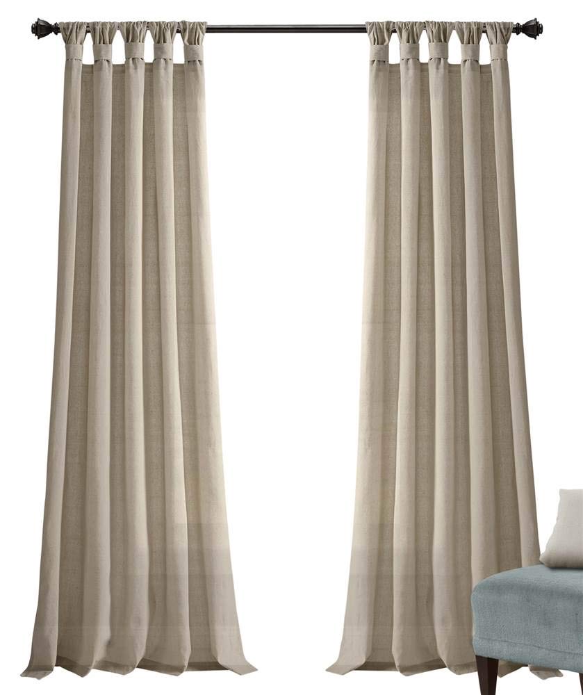 Lush Decor Burlap Knotted Tab-Top Window Curtain Panel Pair, 45" W x 95" L, Dark Linen — image 1