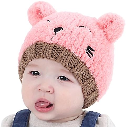 Jshuang Cartoon Cat Soft Child Hat | Baby Child Wear Boy and Girl Knit Cap | Children Cute Soft Hat | 1-3 Years Old (Pink)