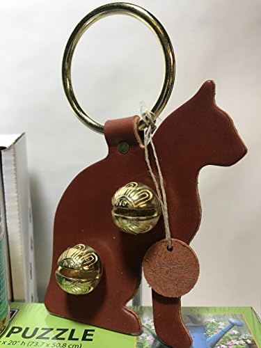 Light Brown Cat Designer Door Hanger with Two Rich Sounding Brass Bells - Handcrafted / Made in New Hampshire USA