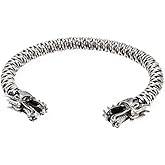 VN Jewelry Men's Sterling Silver Dragon Cuff Bangle, Silver, One Size Fits Most, 17-22cm, Ideal Gift for Him
