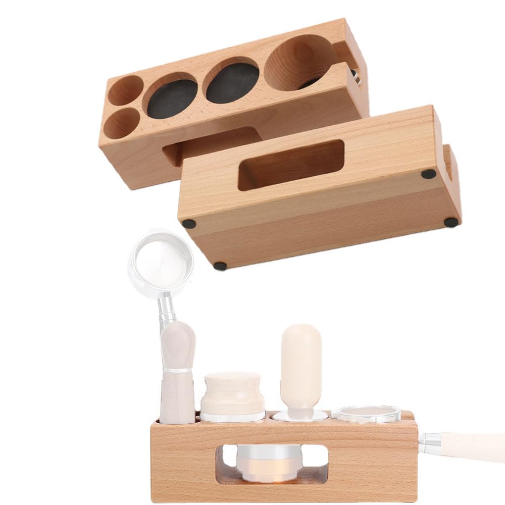 zalati Tamping Station Tamper Holder Wood Espresso Coffee Filter Stand Portafilter Rack for Coffee Making - 51/54 mm