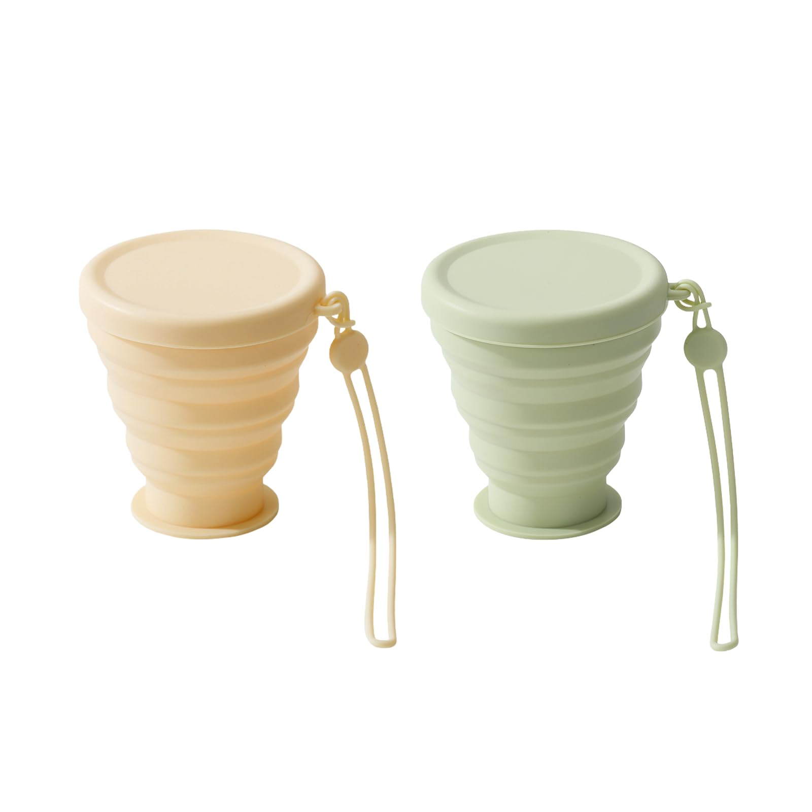 Acpetdr 2 Pack Silicone Foldable Cups, Portable Collapsible Travel Mugs with Plastic Sealing Lid, Space Saving Reusable Retractable Cups for Outdoor Traveling Hiking Camping Picnic(Yellow and Green)
