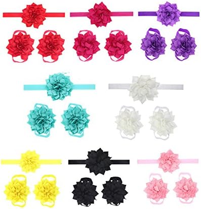 Lovinglove Baby Girls Headbands and Barefoot Sandals Set,Baby Flower Bracelet (he02-8pcs)