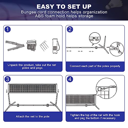 BAGAIL Badminton Net 3M/4M/5M, Height Adjustable Net, Foldable Poles and Portable Carry Bag, Quick Assemble Sports Net for Badminton in Garden, Tennis & Pickleball in Park or Junior Beach Volleyball