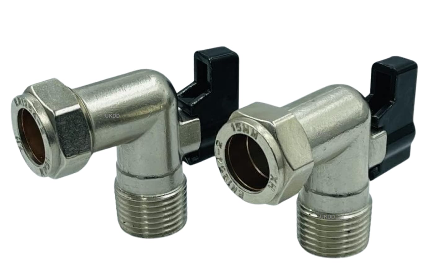 UKDeals direct® 15mm x 1/2" Elbow Isolation Valve Ball o fix Valves 90 Bend Full Bore Black Lever for Flexible Hose Suitable HOT & Cold WRAS Approved Pack of 2