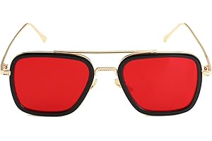 AIEYEZO Tony Stark Sunglasses Vintage Square Metal Frame Eyeglasses for Men Women - Iron Man and Edith Sun Glasses