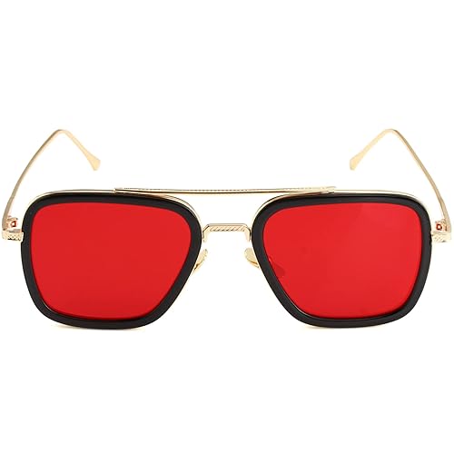 AIEYEZO Tony Stark Sunglasses Vintage Square Metal Frame