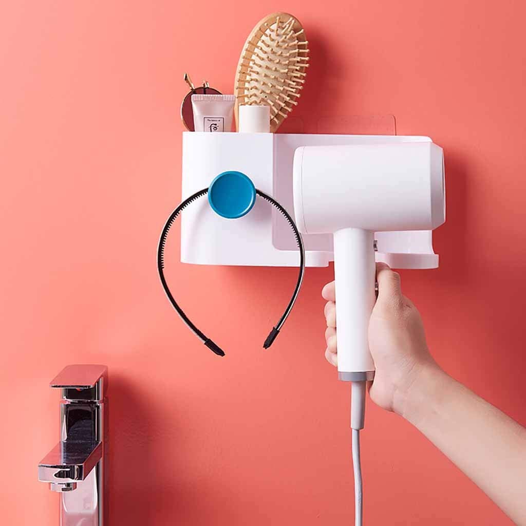 Ahagogo Bathroom Hair Dryer Holder Toothbrush Rack Wall Mounted Drier Storage Comb Shift (White, 23 x 10.5 x 11.5cm)