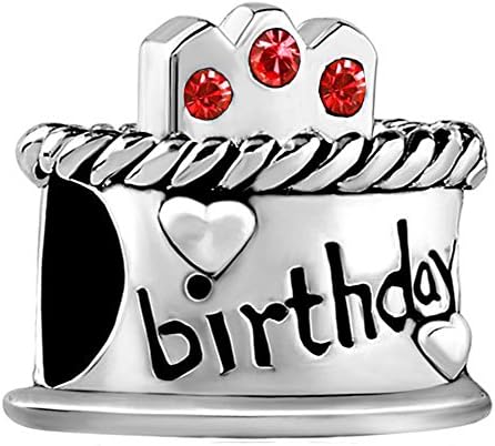 Authentic 925 Sterling Silver Happy Birthday Cake Birthstone Bead Fit Pandora Charm