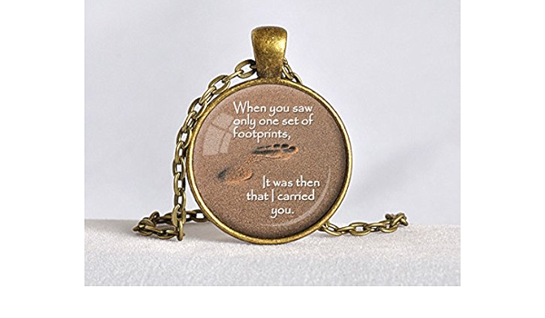 Amazon Com Footprints Poem Pendant Footprints In The Sand Christian Jewelry Jesus Quote Gift For Christian Inspirational Recovery Jewelry Brown White Arts Crafts Sewing