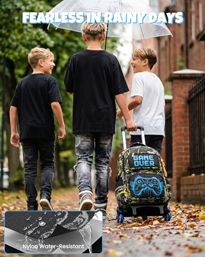 Amythe Backpack with Wheels for Boys Luminous 8-12 Years, School Trolley 6 Wheels with Removable Trolley, Teenagers Backpack for Back to School Elementary School ESO Institute – PC 15.6", lemon tree