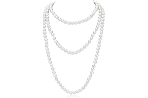 GHGMAO 59" Long Pearl Necklaces for Women, Vintage Elegant Long Pearls Necklace for Wedding Party 1920s Gatsby Costume Jewelry