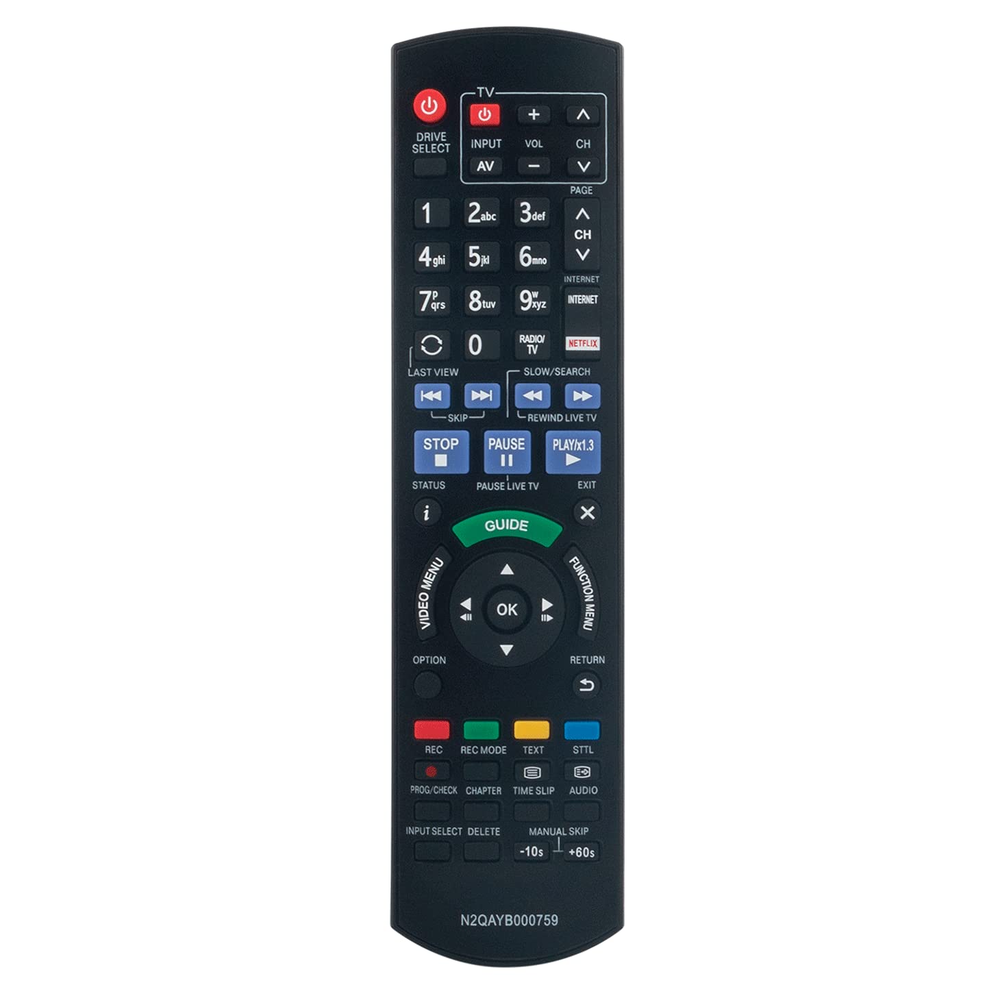VINABTY N2QAYB000759 Remote Control replacement fit for Panasonic Blu-ray Home Theater Disc Recorder DMR-BCT730 DMR-BST735 DMR-BST721 DMR-BST835 DMRBCT730 DMRBCT820 DMRBCT720 DMRBCT721