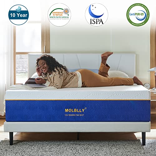 Molblly Full Size Mattress, 10 Inch CoolingGel Memory Foam Mattress