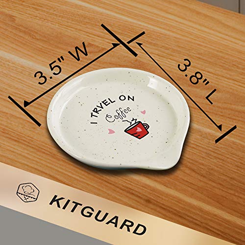 Coffee Spoon Rest for Coffee Bar，Small Spoon Rest for Coffee Station，KITGUARD Spoon Rest for Coffee Station，Coffee Bar Accessories，Ceramic Coffee Spoon Rest- （I Trvel On Coffee）