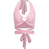 SweatyRocks Women's Criss Cross Tie Back Ruched Sleeveless Halter Crop Top Camisole