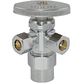 Eastman Multi-Turn Dual Outlet 3-Way Shut-Off Valve, 1/2 Inch CPVC x 3/8 Inch OD Compression, Chrome Plated, 04349LF