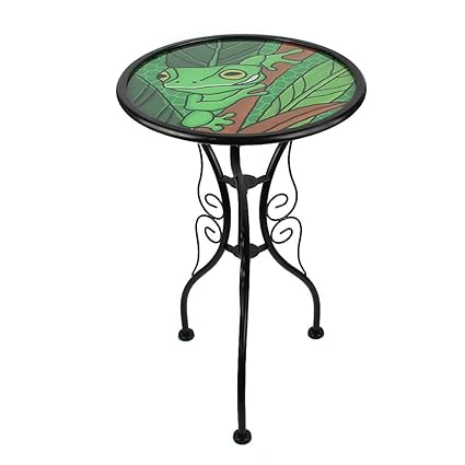 Hongland Frog Outdoor Side Table Accent Round Painted Glass Desk