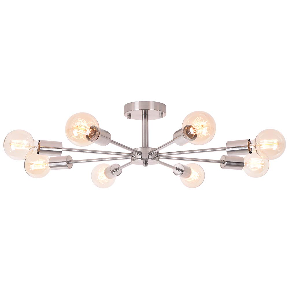 OYIPRO Ceiling Light Modern, 8-Light Chandelier, Semi-Flush Mount Indoor Lighting Fixture, E27 Base Nickel Lamp, for Living Dining Room Bedroom Hallway