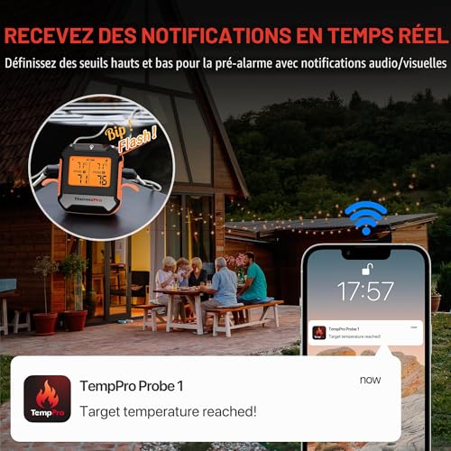 ThermoPro TempPro TP904 Wireless Bluetooth Digital Meat Thermometer 135m Cooking Thermometer with Smart App Food Grade Dual Temperature Probe for Kitchen