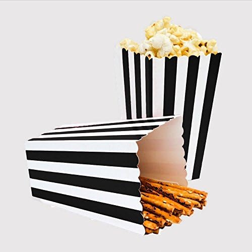 Striped Paper Popcorn Boxes 24PCS Movie Popcorn Container for Party Favor Supplies (Black)