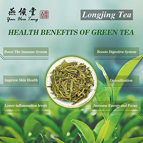 Yan Hou Tang Organic Chinese Longjing West Lake Dragon Well Green Tea Loose Leaves 250 Gram - Morning Afternoon Tea