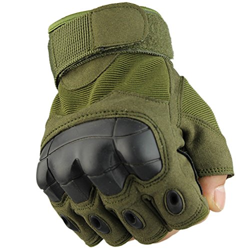 Fuyuanda Half Finger Outdoor Gloves Hard Knuckles Tactical Glove for Shooting, Military, Hunting, Driving, Paintball, Cycling, Airsoft, Army, Sporting Motorcycle Glove Olive Large