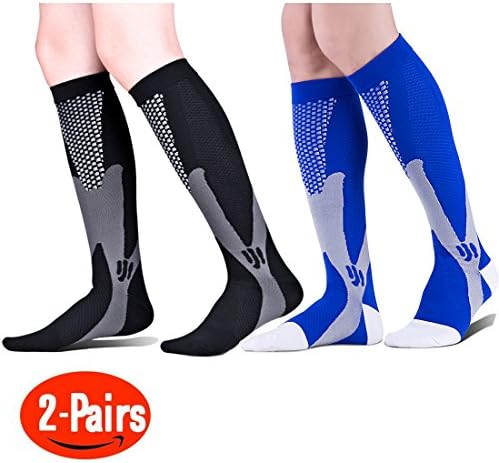 2 Pair Graduated Compression Socks 20-30 mmhg - for Nurses Cycling Runners Fitness Weight Lifting Maternity Teachers for Men and Women Unisex XXL(US 10.5-18) 2 Pair (Black+Blue) by Axageid 