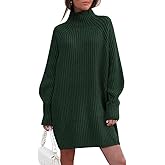 LILLUSORY Sweater Dresses for Women 2026 Fall Fashion Mock Neck Long Lantern Sleeve Oversized Outfits Knit Tops Clothes