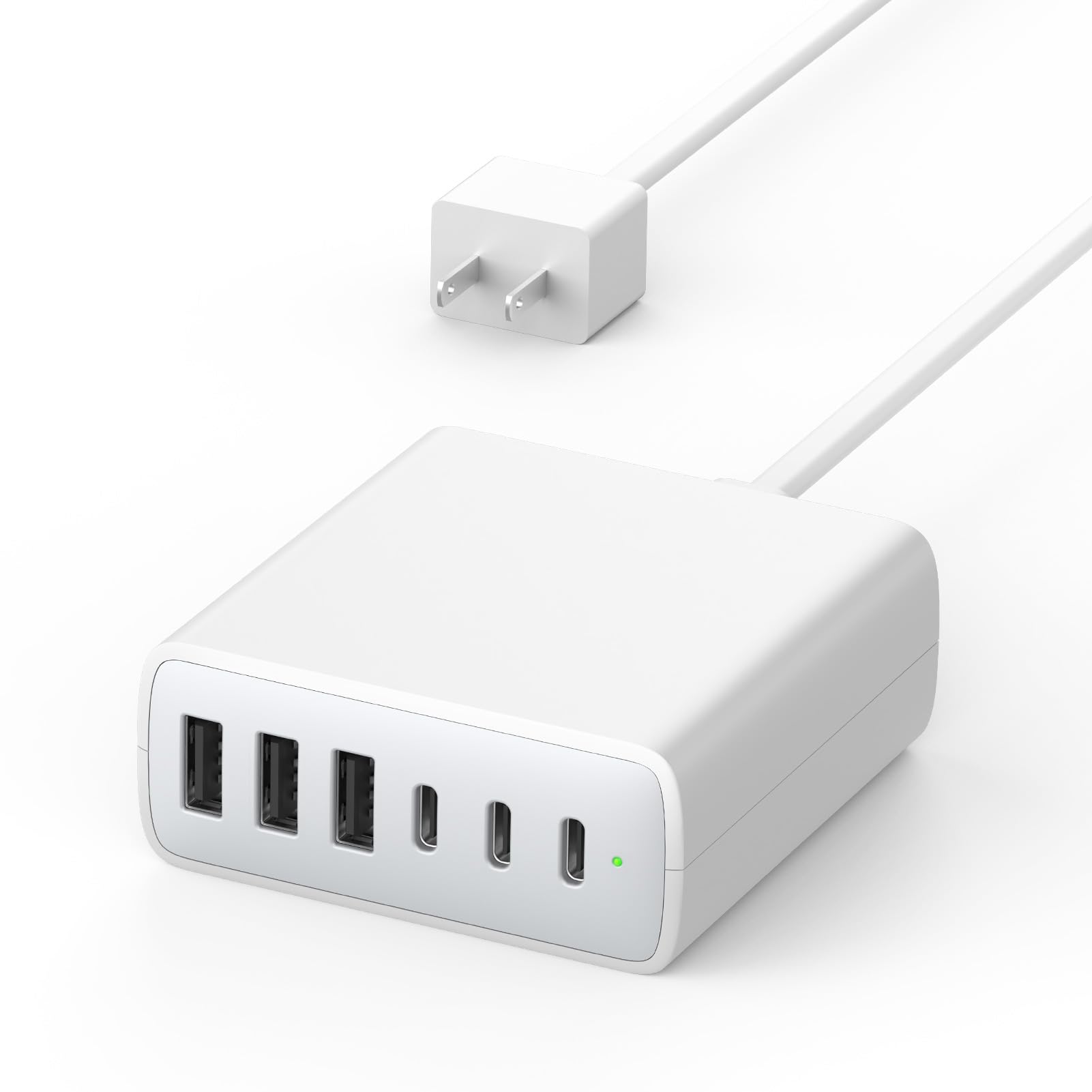 Photo 1 of USB C Fast Charger Block, 100W 6 Ports Charging Station Hub for iPhone 16 15 14 13 Pro Max, iPad Pro Air Mini, Galaxy, for Air-pods 4, Pro 2, 25W PPS Type C Wall Charger with LED, 5ft Cord