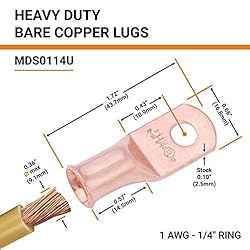 SELTERM 2pcs 1 AWG 1/4" Stud Copper Wire