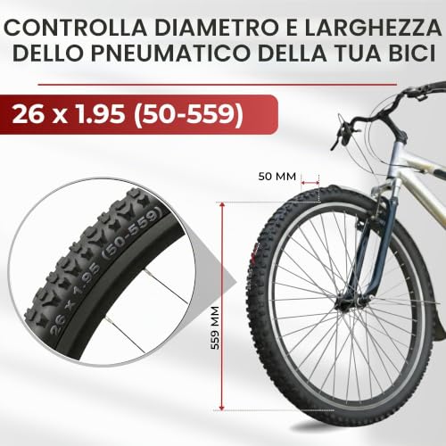 Fincci Copertone MTB 26 x 1,95 Pollici - Coppia Pieghevole Pneumaticos 60 TPI - con 2x Valvole Interne Cameras d’Aria - per MTB Montagna Ibrida Bici Bicicletta - Confezione da 2