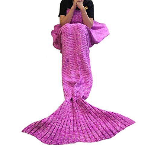Mermaid Tail Blanket for Adults / Teens by AIQI - Feet Go in Fins - All Season Knitted Soft Cozy Sofa Bed Sleeping Bag, Ideal for a Gift (70.8 34.5 inch) (Pink)