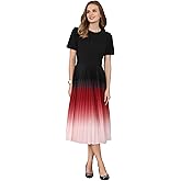 Hobemty Women's Short Sleeve Pleated Dress 2025 Spring Trendy Office Work A-Line Midi Dresses