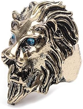 Men Retro Casting Bronze Alloy Diamante Lion Head Animal Ring Band Jewelry Gift