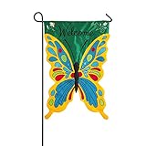 Colorful Welcome Sculpted Butterfly Applique Garden Flag