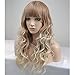 BERON 23 Inches Ash Blonde Wig Long Curly Wig with Bangs Synthetic Wig Women Girls Ash Blonde Highlight Wigs with Wig Cap