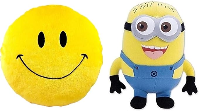 Punyah Creations Cool Dude Smiley Cushion and Cute Minions Cute Cartoon Soft Toy Combo Pack (Pack of 2)