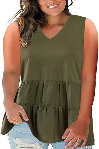 Yskkt Womens V Neck Ruffle Tank Tops 