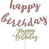 Happy Birthday Banner, Rose Gold, Birthday Party Decorations, Happy Birthday Cake Topper
