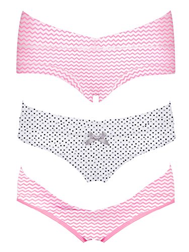 Intimate Portal Women Superstars Under The Bump Maternity Briefs Pregnancy Underwear 3-PK Pink Stripes Polka Dots
