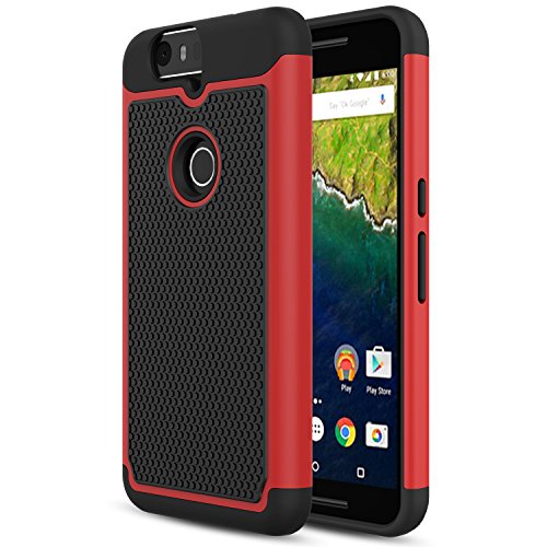 Nexus 6P Case, MoKo [Shock Absorption] Slim Dual Layer Protective Case with Soft Silicone Bumper and Rigid PC Back Cover for Google Nexus 6P 5.7 Inch (2015) - Red (NOT FIT Nexus 6 2014 Version)