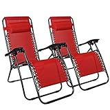 Flex HQ Zero Gravity Chairs Recliner Lounge Patio Chairs Set of 2 Red