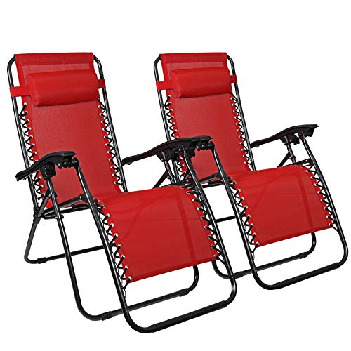 Flex HQ Zero Gravity Chairs Recliner Lounge Patio Chairs Set of 2 Red